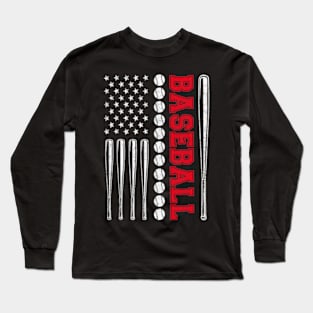 Baseball Bat Lover American Flag Team Long Sleeve T-Shirt